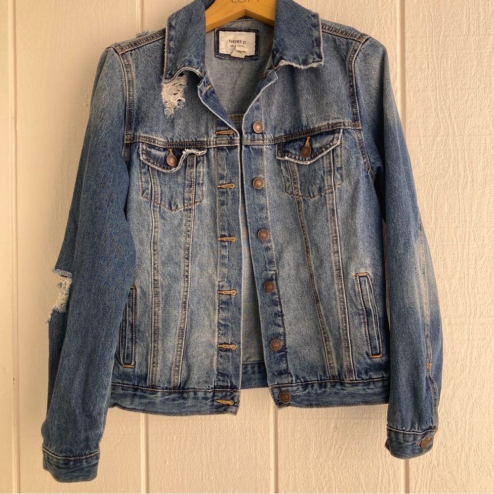 Forever 21 Distressed Light Blue Denim Jacket